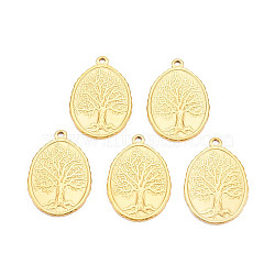 Ion Plating(IP) 201 Stainless Steel Pendants, Oval with Tree of Life, Nickel Free, Real 18K Gold Plated, 30x20.5x1.5mm, Hole: 1.8mm(STAS-T063-188G)