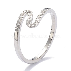 304 Stainless Steel Finger Rings, with Crystal Rhinestone, Wave, Stainless Steel Color, US Size 6~9(16.5~18.9mm)(RJEW-J071-11-P)