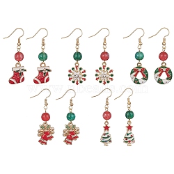 Christmas Theme Alloy Enamel Dangle Earrings with Resin Beaded, Mixed Shapes, 45~51x10.5~16.5mm(EJEW-JE05309)