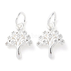 Rack Plating Brass Micro Pave Clear Cubic Zirconia Charms, Long-Lasting Plated, with Jump Rings, Tree, Silver, 14x10x2mm(KK-D097-05S)