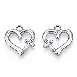 Non-Tarnish 304 Stainless Steel Pendants, Heart with Cross Charm, Stainless Steel Color, 20.5x19x2.5mm, Hole: 2.5mm(STAS-T063-203P)