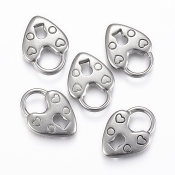 304 Stainless Steel Pendants, Padlock, Stainless Steel Color, 19x14x3mm, Hole: 7x7mm