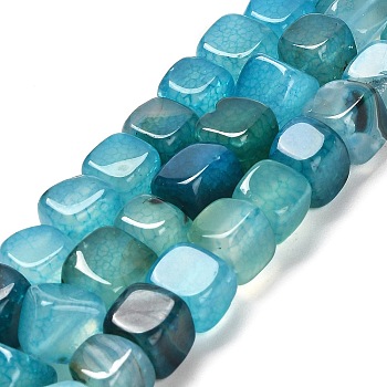 Natural Dragon Veins Agate Beads Strands, Dyed & Heated, Cube, Light Sky Blue, 9x10x9.5mm, Hole: 1.4mm, about 37pcs/strand, 14.57''(37cm)