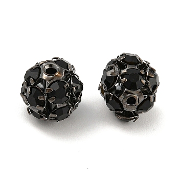 Gunmetal Brass Rhinestone Beads, Round, Jet, 10x10x9.5mm, Hole: 1.2mm