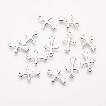 201 Stainless Steel Tiny Cross Charms, Stainless Steel Color, 13x9x1mm, Hole: 1mm