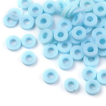 Handmade Polymer Clay Beads, for DIY Jewelry Crafts Supplies, Disc/Flat Round, Heishi Beads, Sky Blue, 4x1mm, Hole: 1mm, about 55000pcs/1000g