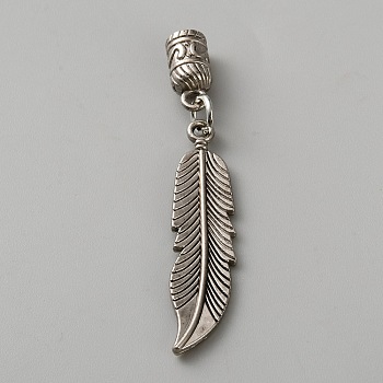 Alloy Cord Ends, Cone Cord Rope Lock, Hoodie Drawstring Replacement, Feather, Antique Silver, 63mm