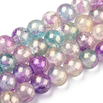 Baking Painted Crackle Glass Bead Strands, with Gold Powder, Round, Medium Orchid, 8mm, Hole: 1.2mm, about 103pcs/strand, 30.08~30.7''(76.4~78cm)