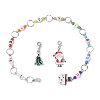 3Pcs Christmas Theme Knitting Row Counter Chains & Locking Stitch Markers Kits, with Alloy Enamel Pendants, Snowman/Santa Claus/Tree, 309mm