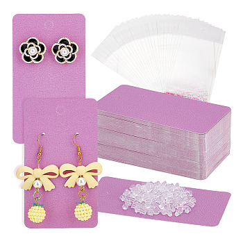 Elite 120Pcs Blank kraft Paper Earring Card Holder for Earring Display, with 240Pcs Plastic Ear Nuts and 120Pcs Cellophane Bags, Violet, 4~89x4~50x0.5mm, Hole: 1~6mm