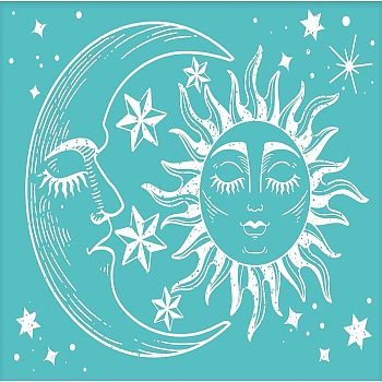 Self-Adhesive Silk Screen Printing Stencil, for Painting on Wood, DIY Decoration T-Shirt Fabric, Turquoise, Sun Pattern, 220x280mm