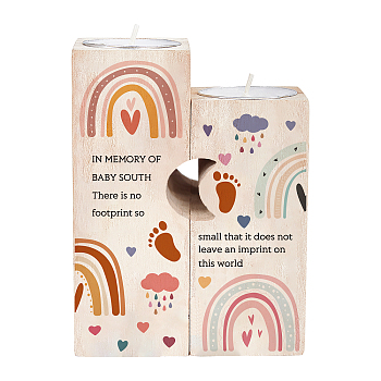 SUPERDANT Memorial Series Wooden Candle Holder and Candles Set, for Home Decorations, Rectangle with Word, Rabbit Pattern, 2sets/bag