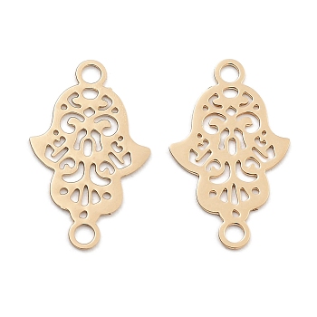 Long-Lasting Plated Brass Links Connector Charms, Religion Hollow Hamsa Hand, Light Gold, 18.5x11x0.3mm, Hole: 1.6mm