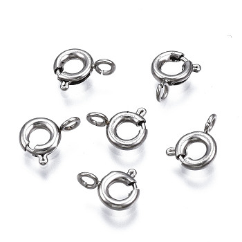 304 Stainless Steel Spring Ring Clasps, Ring, Stainless Steel Color, 8x6.5x1.5mm, Hole: 1.5mm
