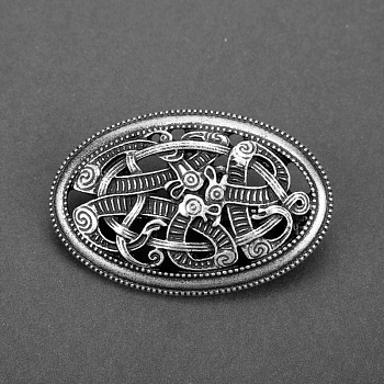 Viking Knot Alloy Brooches for Men, Flat Round, Antique Silver, 35mm