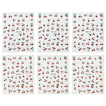 6 Sheets 2 Styles PVC Nail Art Stickers, Nail Art Decorations, Cherry Pattern, FireBrick, 9.2x7.4x0.1cm, Cherry: 6~10x3~9mm, 3 sheets/style