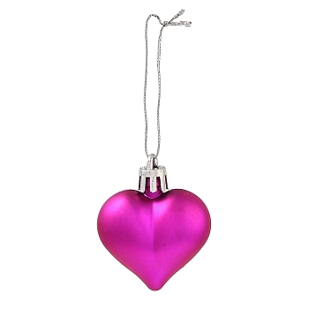 Valentine's Day Electroplate Plastic Heart Pendants Decorations, Nylon Rope Christmas Tree Hanging Ornaments, Camellia, 150mm, 12pcs/box