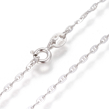 Anti-Tarnish Rhodium Plated 925 Sterling Silver Mariner Link Chain Necklaces, with Spring Ring Clasps, Platinum, 17.7 inch(45cm)