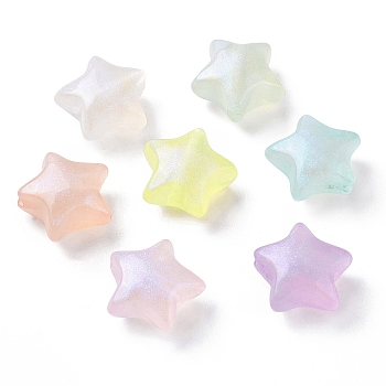 Luminous Acrylic Beads, Glitter Beads, Glow in the Dark, Star, Mixed Color, 14x15x8mm, Hole: 2mm