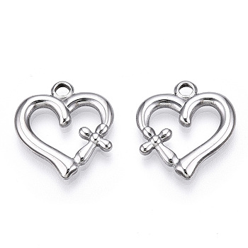 304 Stainless Steel Pendants, Heart with Cross Charm, Stainless Steel Color, 20.5x19x2.5mm, Hole: 2.5mm