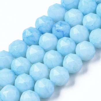 Opaque Baking Painted Glass Beads Strands, Faceted, Round, Light Sky Blue, 8x7.5mm, Hole: 1mm, about 50pcs/strand, 15.08 inch(38.3cm)
