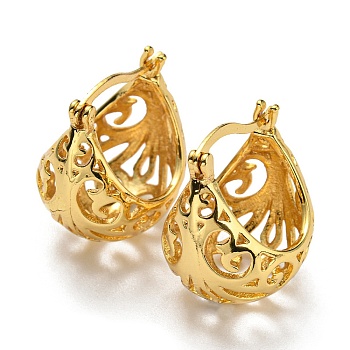 Hollow Basket Hoop Earrings, Brass Jewelry for Women, Cadmium Free & Lead Free, basket, Real 18K Gold Plated, 23x16mm