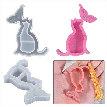 Silicone Molds, Resin Casting Molds, For UV Resin, Epoxy Resin Craft Making, Cat & Fishtail Shape, White, 79x49x11mm