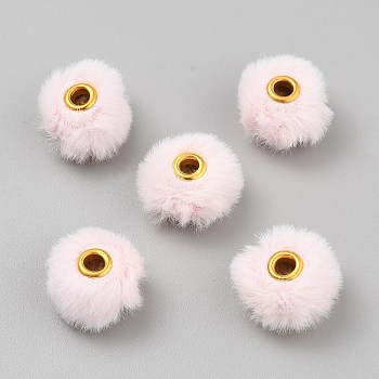 Imitation Mink Fur European Beads, Large Hole Beads, with Alloy Core, Rondelle, Misty Rose, 20x12.5mm, Hole: 4mm