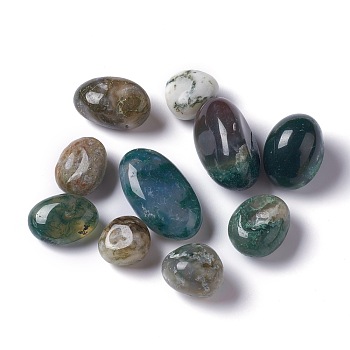 Natural Moss Agate Beads, Tumbled Stone, Vase Filler Gems, No Hole/Undrilled, Nuggets, 15.5~32.5x14~18x9~16.5mm, about 148pcs/1000g.