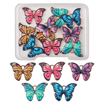 10Pcs 5 Colors Printed Alloy Pendants, with Enamel, Butterfly, Light Gold, Mixed Color, 15.5x22x2mm, Hole: 1.8mm, 2pcs/color