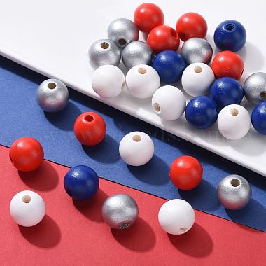 160 pcs 4 couleurs 4 juillet fête de l'indépendance américaine perles rondes en bois naturel peint(WOOD-LS0001-01B)-4