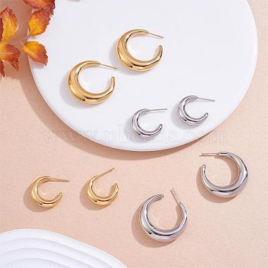 Crescent Moon Chunky Stud Earrings Half Hoop Earrings Open Oval Drop Earrings Teardrop Hoop Dangle Earrings Pull Through Hoop Earrings Statement Jewelry Gift for Women(JE1089C)-4