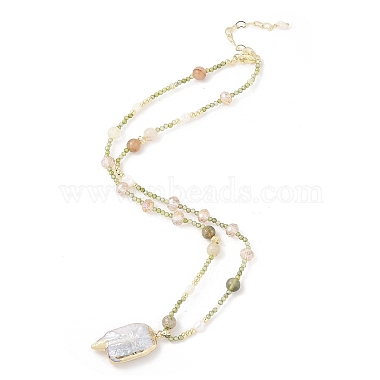 Natural Rutilated Quartz Beaded & Glass Beads Necklaces(NJEW-L119-10G)-3