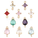 10Pcs 5 Colors 2 Styles  Transparent Glass Connector Charms, Teardrop & Rhombus, with Brass Findings, Faceted, Light Gold, Mixed Color, 11~13x7x3.5~4mm, Hole: 1~1.2mm, 1pc/color(GLAA-YW0005-50)