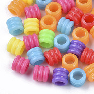 Opaque Acrylic European Beads, Large Hole Groove Beads, Column, Mixed Color, 6.5x7mm, Hole: 4mm, about 4100pcs/500g(MACR-N008-12)