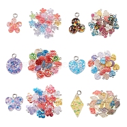 Fashewelry 120Pcs 6 Style Epoxy Resin Charms, with Sequins/Paillette and Platinum Plated Iron Loop, Mixed Shapes, Mixed Color, 20pcs/style(RESI-FW0001-05)