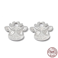 Rhodium Plated 925 Sterling Silver Charms, Deer with Polka Dot Charm, Textured, Real Platinum Plated, 12x14x1.2mm, Hole: 2.5x2.2mm(STER-C003-13P)