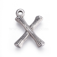 304 Stainless Steel Pendants, Bamboo Shaped Letter, Stainless Steel Color, Letter.X, 21x18x3mm, Hole: 1.8mm(STAS-I117-14A-P)