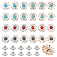 WADORN 16 sets 8 colors Zinc Alloy Enamel Buttons, with Synthetic Turquoise and Iron Screws, for Purse, Bags, Leather Crafts Decoration, Sunflower, Mixed Color, 32x8mm, Hole: 2.5mm, 2 sets/color(BUTT-WR0001-03)
