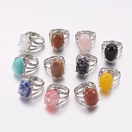 Natural & Synthetic Gemstone Wide Band Finger Rings, with Alloy Ring Findings, Oval, 18mm(RJEW-K224-A)