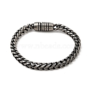 304 Stainless Steel Round Wheat Chain Bracelet with Magnetic Clasp for Men Women, Antique Silver, 8-1/2 inch(21.6cm)(BJEW-E009-15AS)