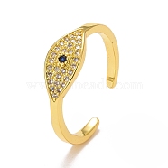 Blue Rhinestones Evil Eye Open Cuff Ring, Brass Jewelry for Women, Golden, US Size 6 1/2(16.9mm)(RJEW-B038-02)