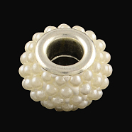ABS Plastic Imitation Pearl Rondelle European Beads, with Silver Color Plated Brass Double Cores, Large Hole Beads, Cornsilk, 14~15x9mm, Hole: 5mm(OPDL-Q130-07)