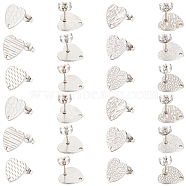 48Pcs 6 Styles Textured Heart 304 Stainless Steel Stud Earring Findings, with Ear Nuts and Hole, Stainless Steel Color, 12x13x1mm, Pin: 0.8mm, 8pcs/style(STAS-SP0001-48)