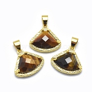 Natural Tiger Eye Pendants, with Brass Findings, Triangle, Faceted, Golden, 17.5x19x6.5mm, Hole: 3.5x5mm(G-O176C-03G)