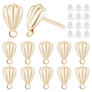 10 Pairs Brass Stud Earring Finding, with Horizontal Loops and 20Pcs Plastic Ear Nuts, Shell Shape, Golden, 9x5mm, Hole: 1mm, Pin: 0.8mm(KK-HY0001-14)