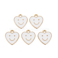 Alloy Enamel Charms, Cadmium Free & Lead Free, Light Gold, Heart with Smile, White, 13x12x1.5mm, Hole: 1.6mm(X-ENAM-T016-12E-RS)