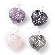 Natural & Synthetic Gemstone Pendants, with Silver Tone Copper Wire Wrapped, Heart, 25.5x21x17mm, Hole: 6mm(PALLOY-JF01303)