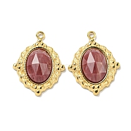 Vacuum Plating 304 Stainless Steel Pendants, Faceted Natural Rhodonite Oval Charms, Real 18K Gold Plated, 19x15x4mm, Hole: 1.2mm(STAS-L278-125G-01)