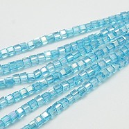 Electroplate Glass Beads Strands, AB Color Plated, Faceted, Cube, Sky Blue, 4x4x4mm, Hole: 1mm(EGLA-D018-4x4mm-41)